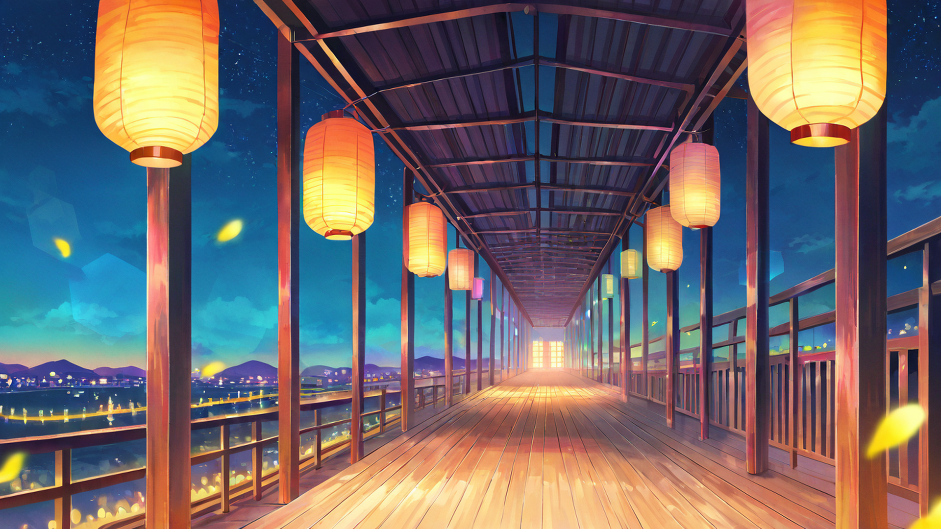 lantern festival night lofi wallpaper