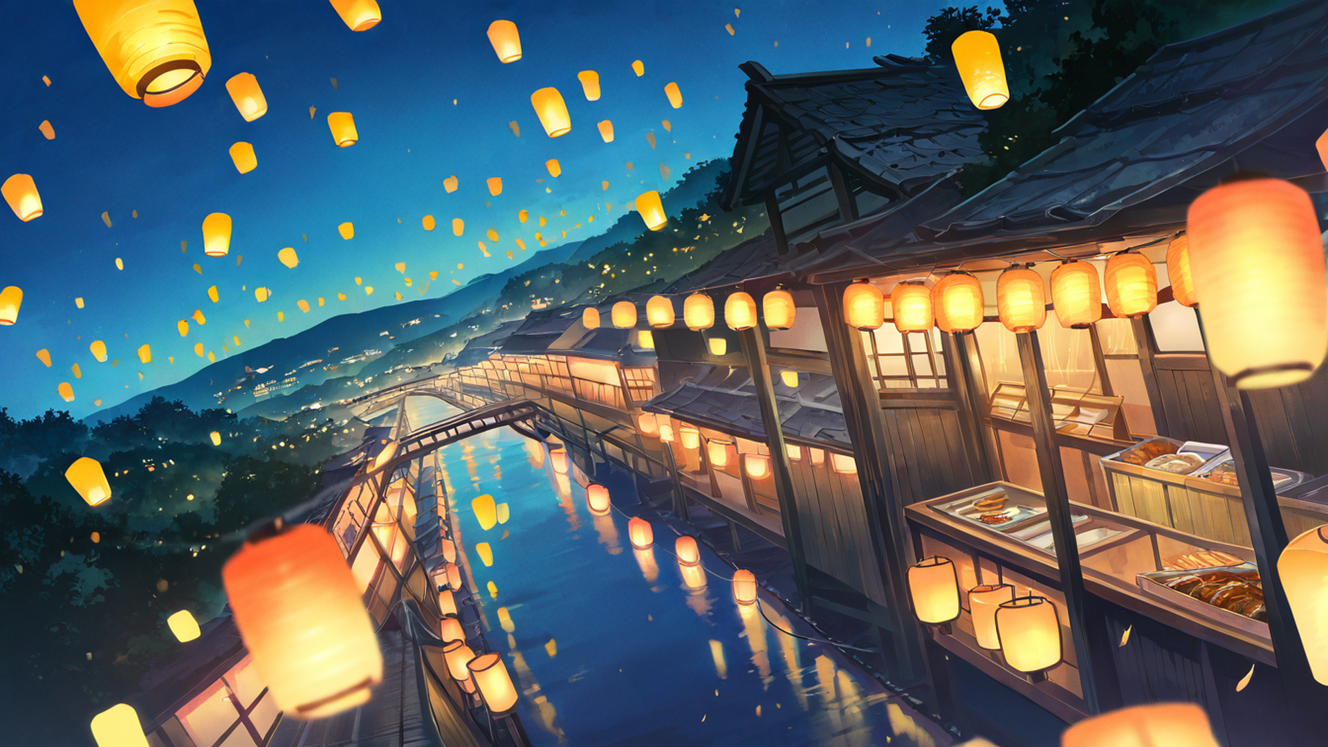 lantern festival night lofi wallpaper