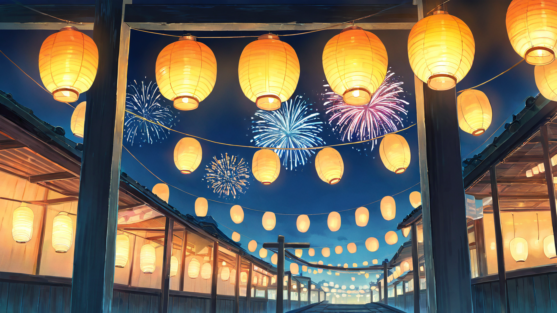 lantern festival night lofi wallpaper