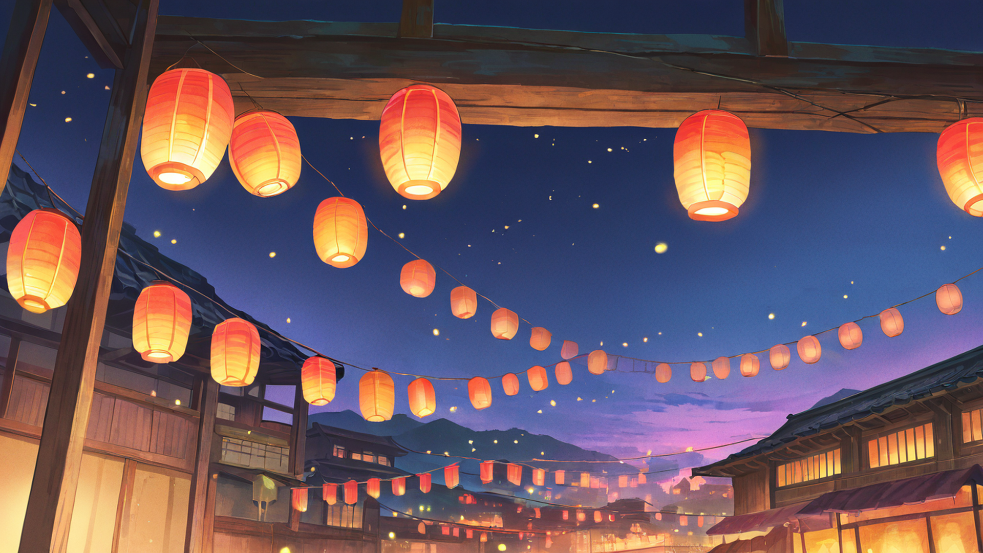 lantern festival night lofi wallpaper