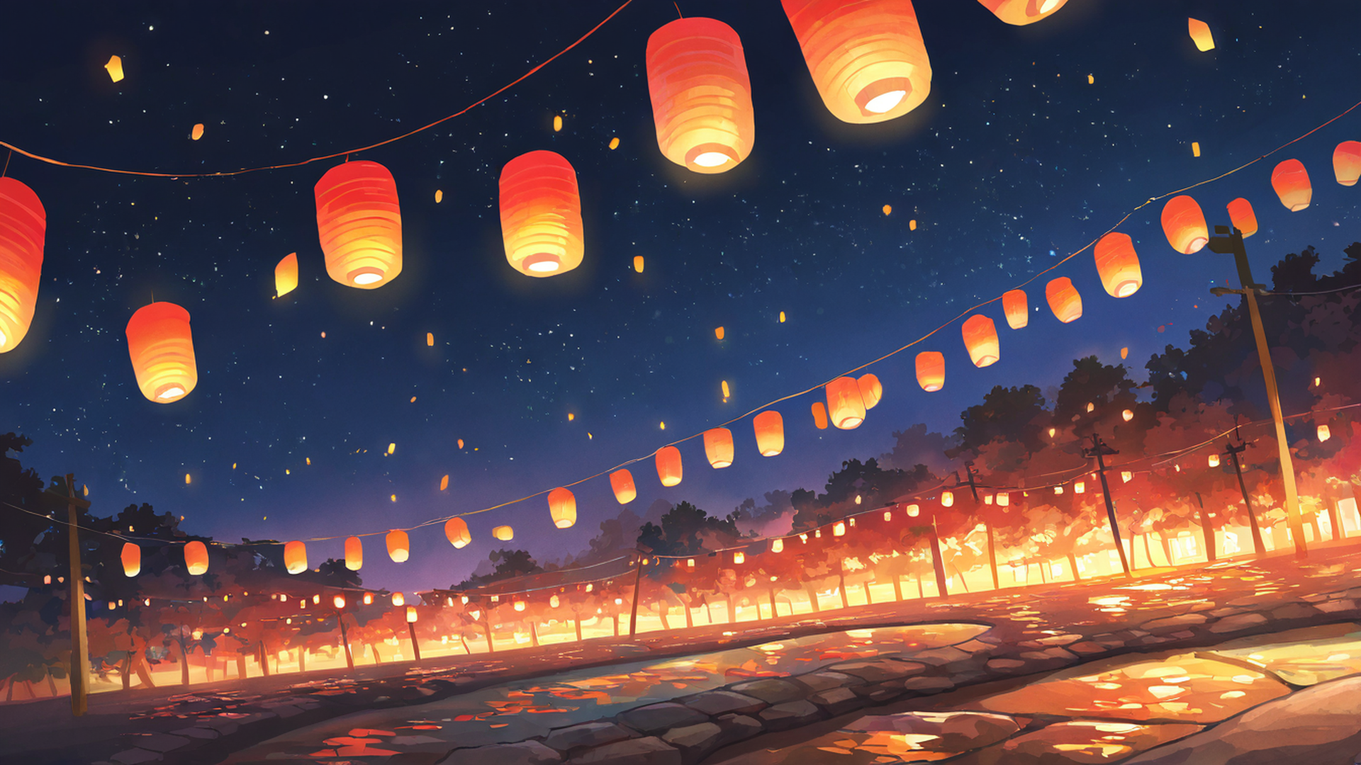 lantern festival night lofi wallpaper