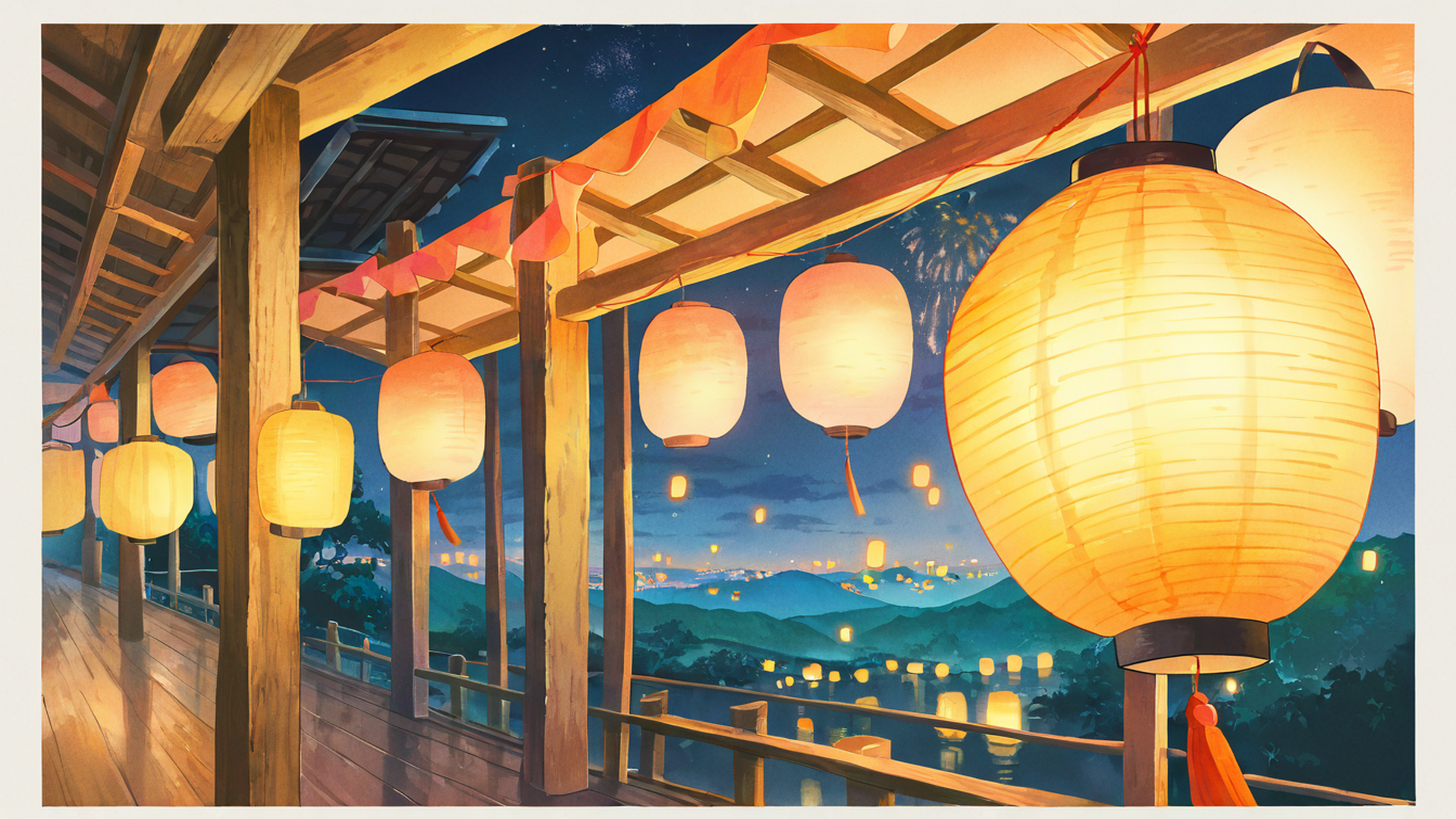 lantern festival night lofi wallpaper