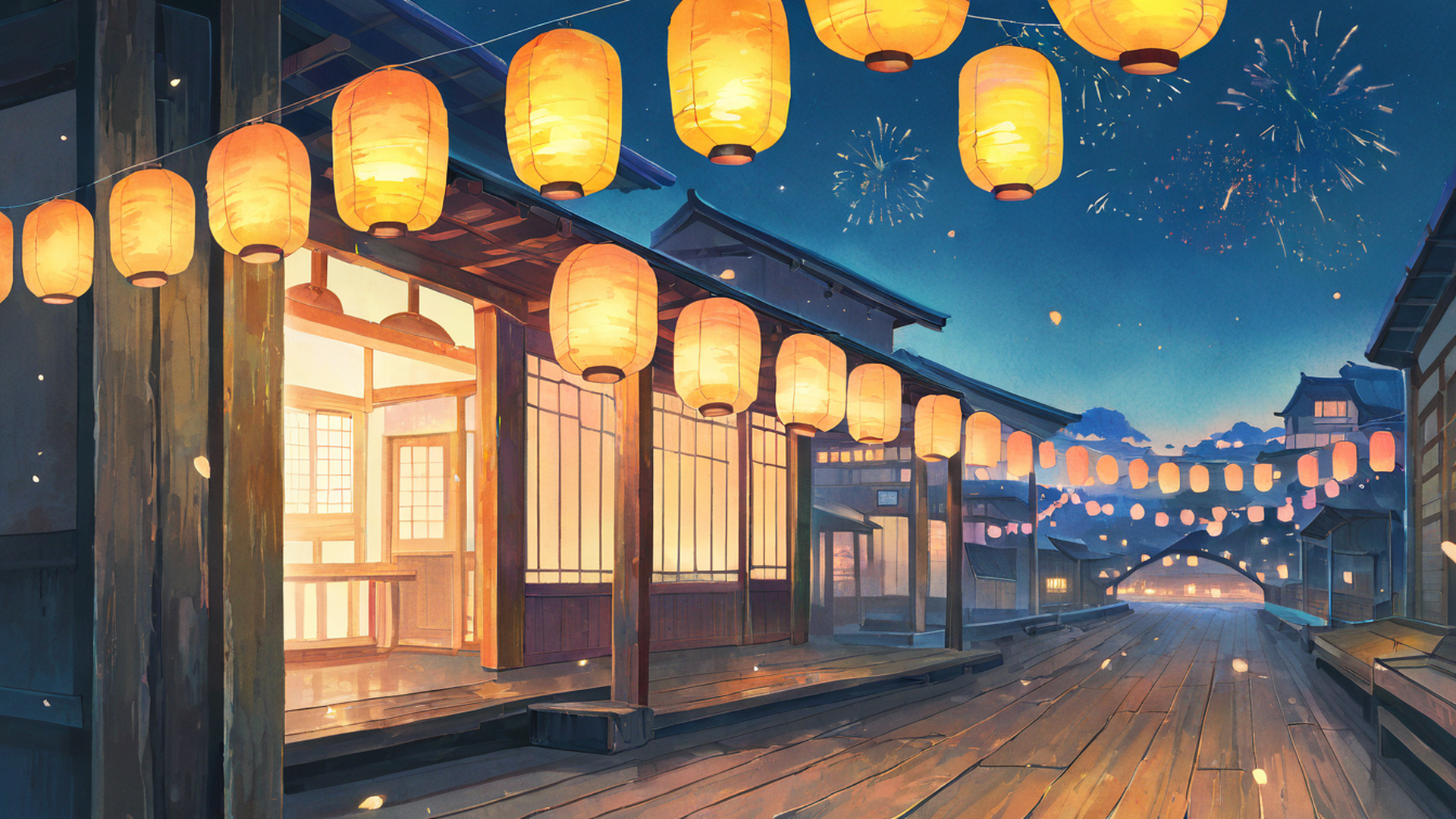 lantern festival night lofi wallpaper