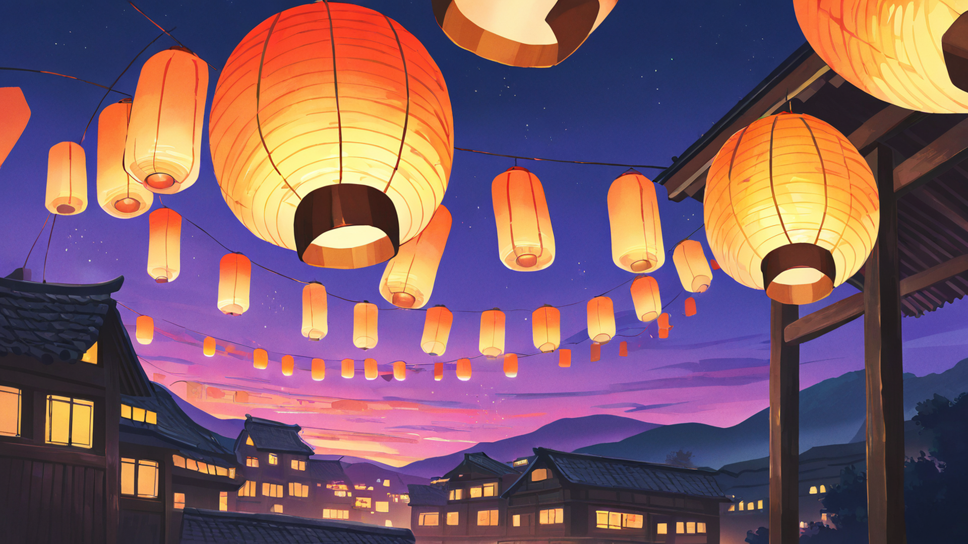 lantern festival night lofi wallpaper