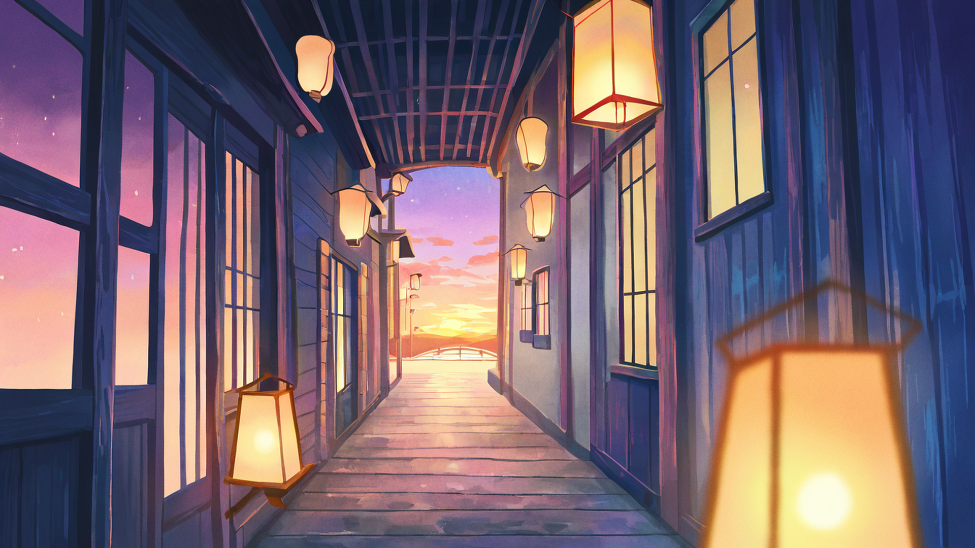lantern festival night lofi wallpaper
