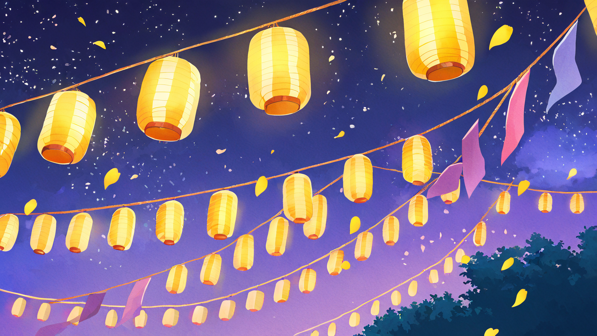 lantern festival night lofi wallpaper