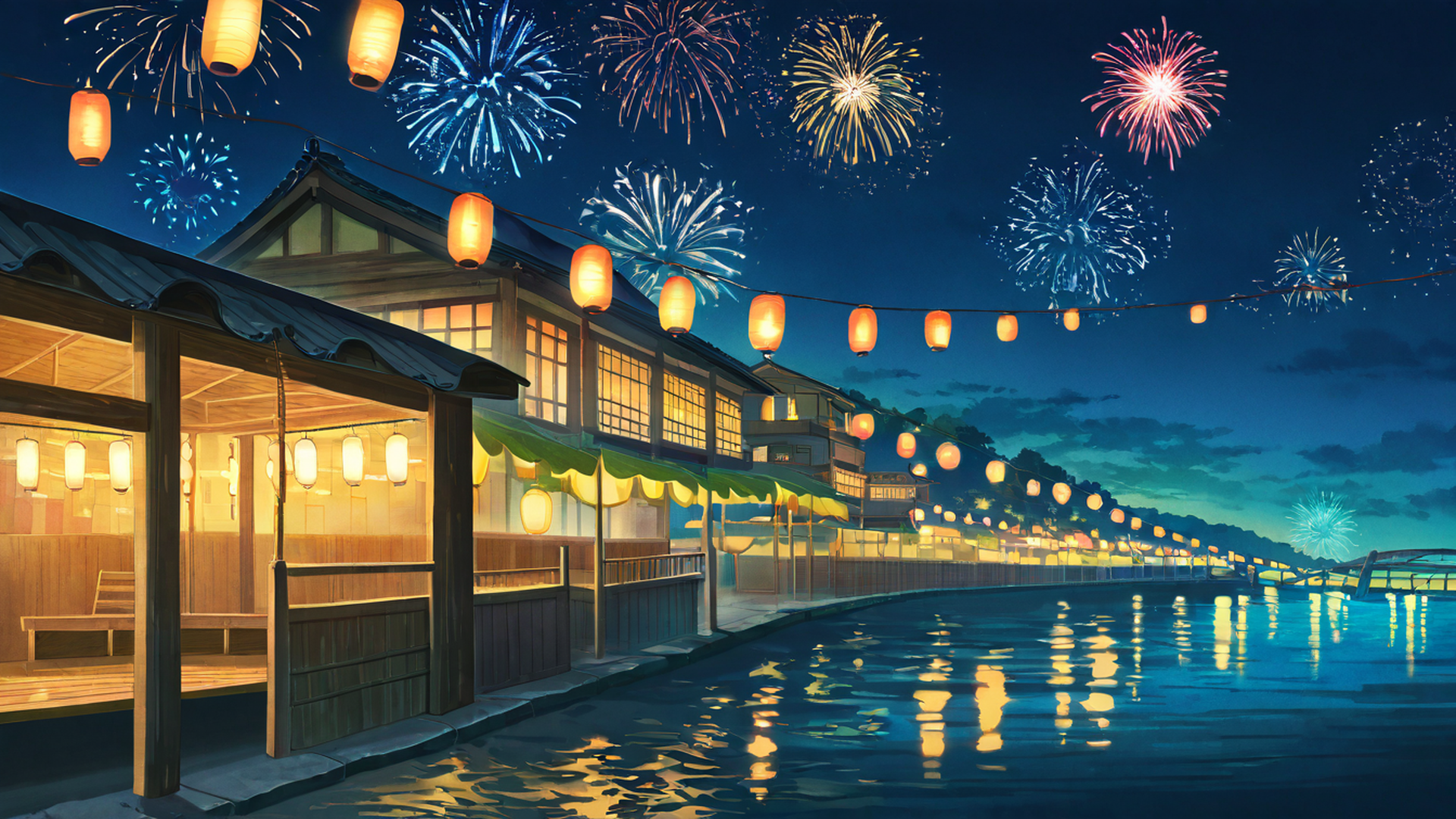lantern festival night lofi wallpaper