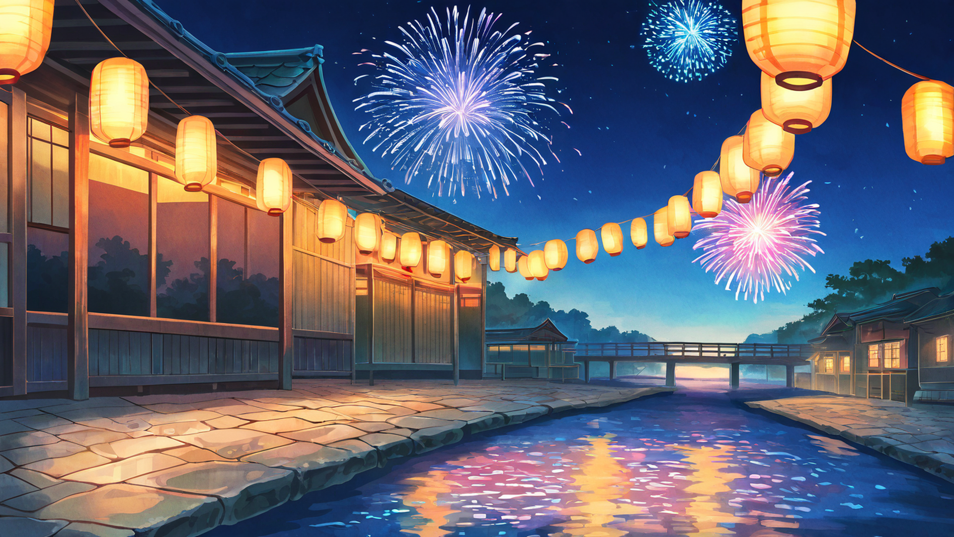 lantern festival night lofi wallpaper