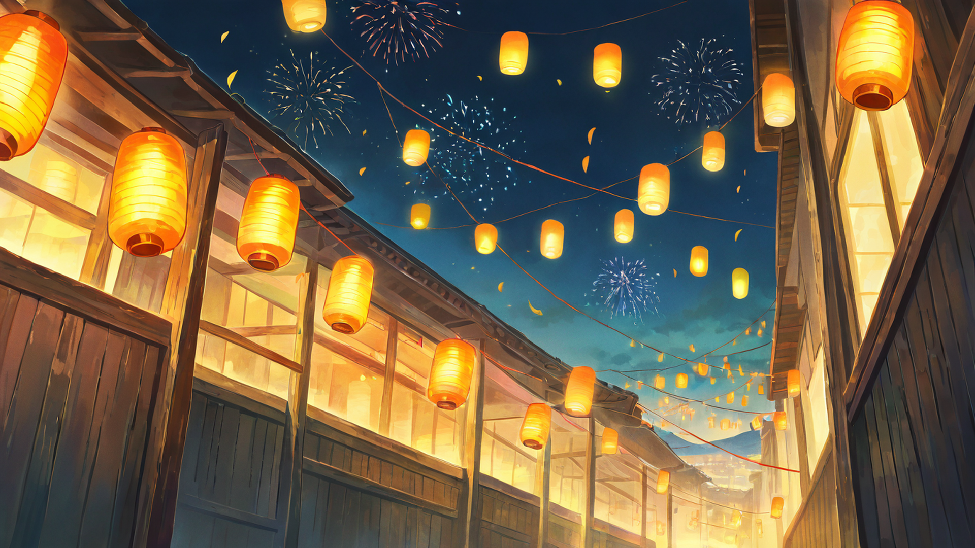 lantern festival night lofi wallpaper