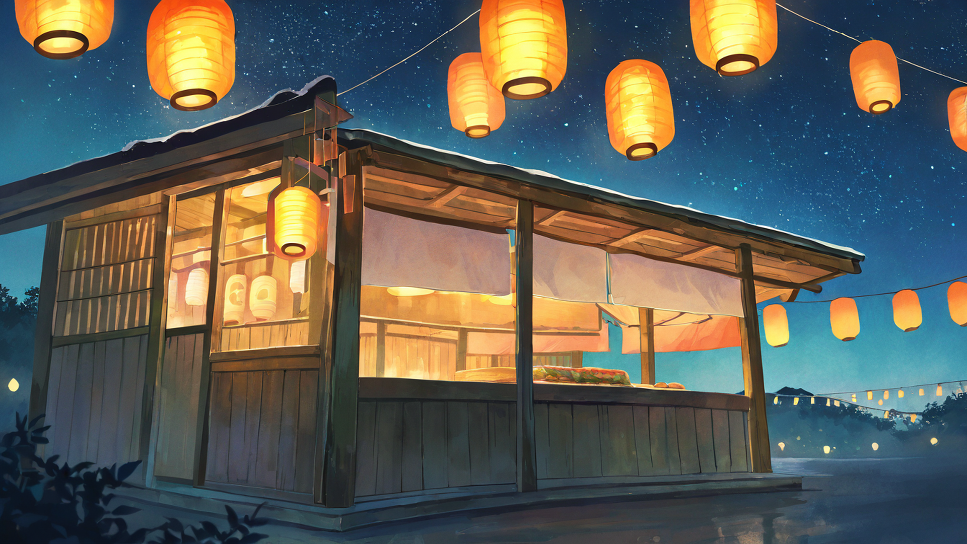 lantern festival night lofi wallpaper