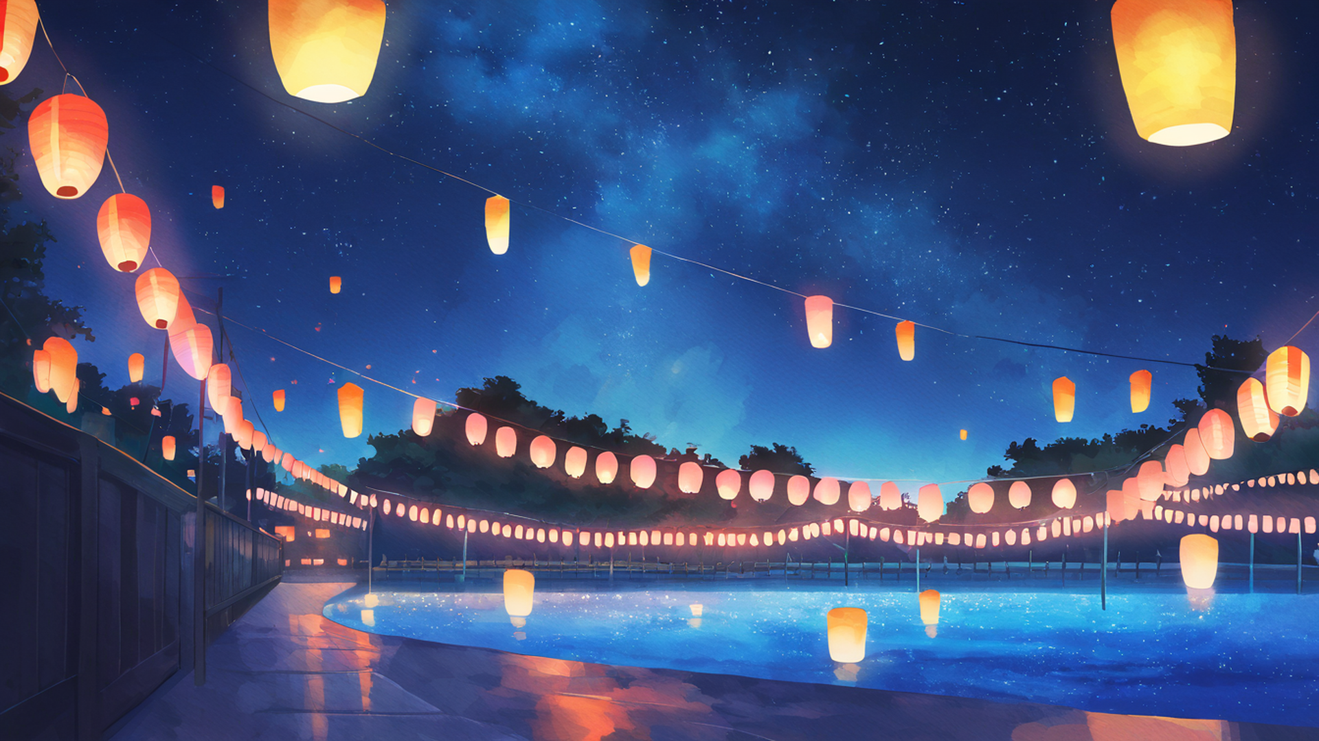 lantern festival night lofi wallpaper