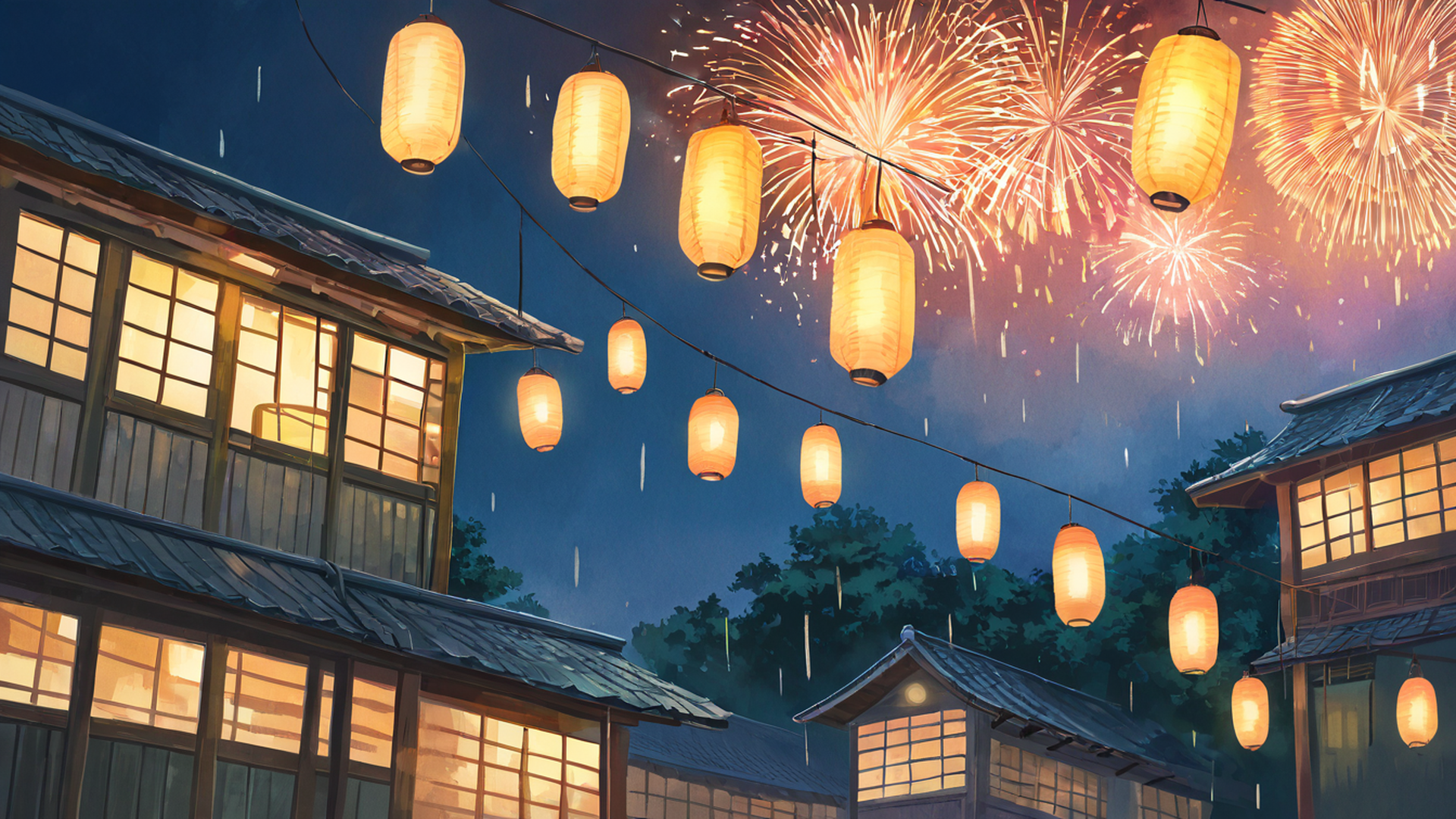 lantern festival night lofi wallpaper