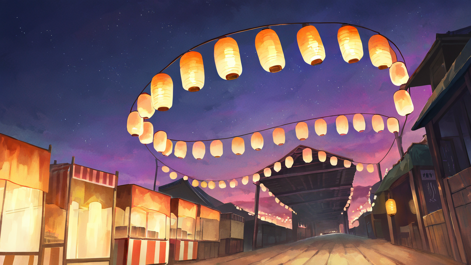 lantern festival night lofi wallpaper