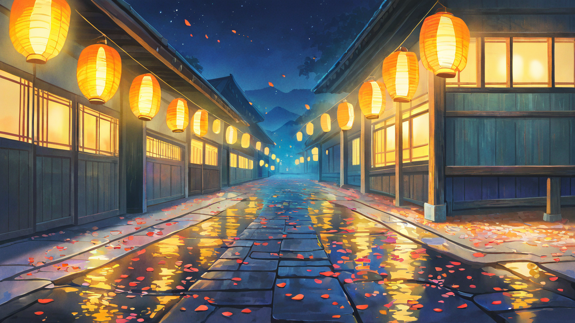 lantern festival night lofi wallpaper