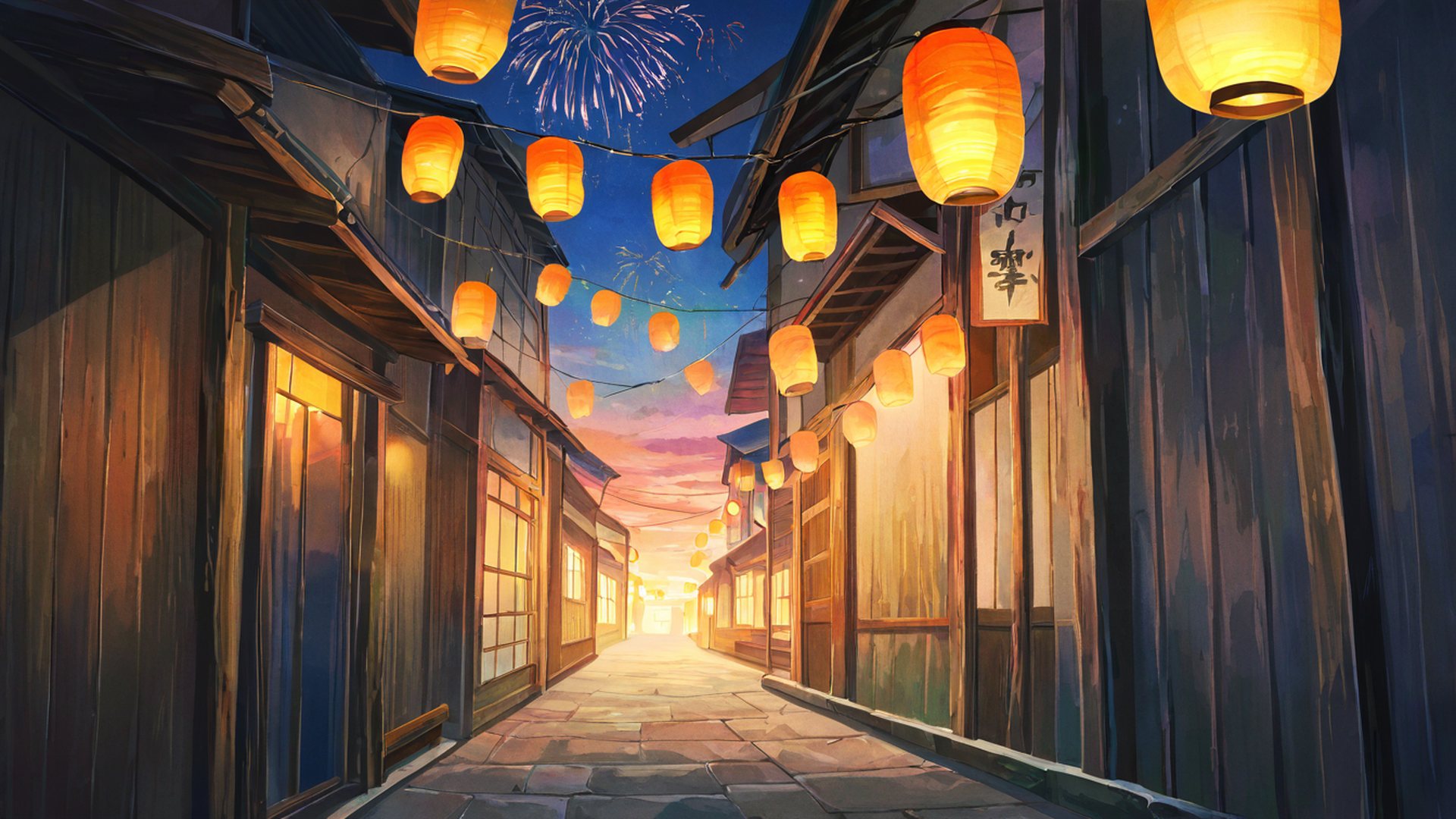 lantern festival night lofi wallpaper