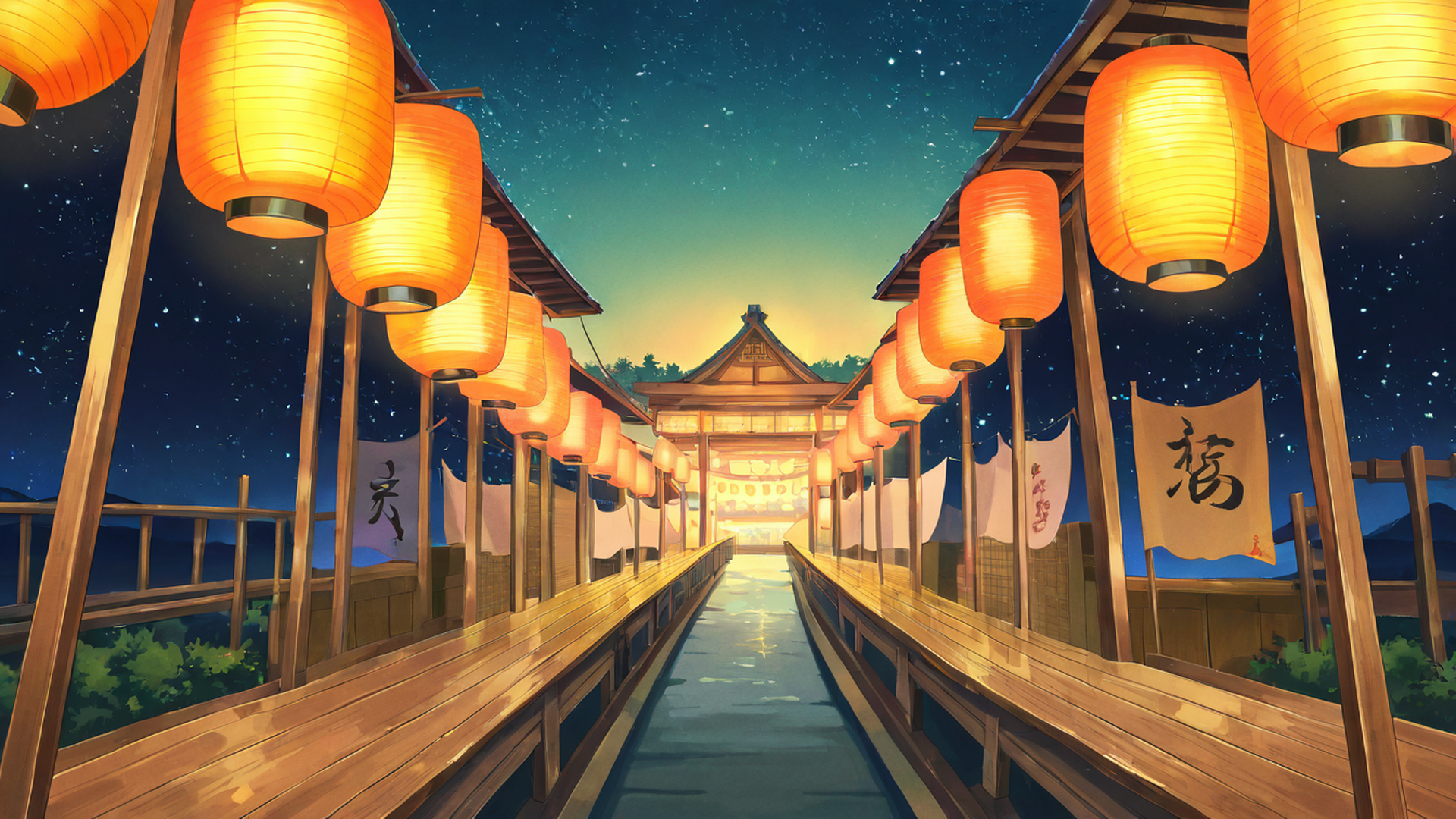 lantern festival night lofi wallpaper