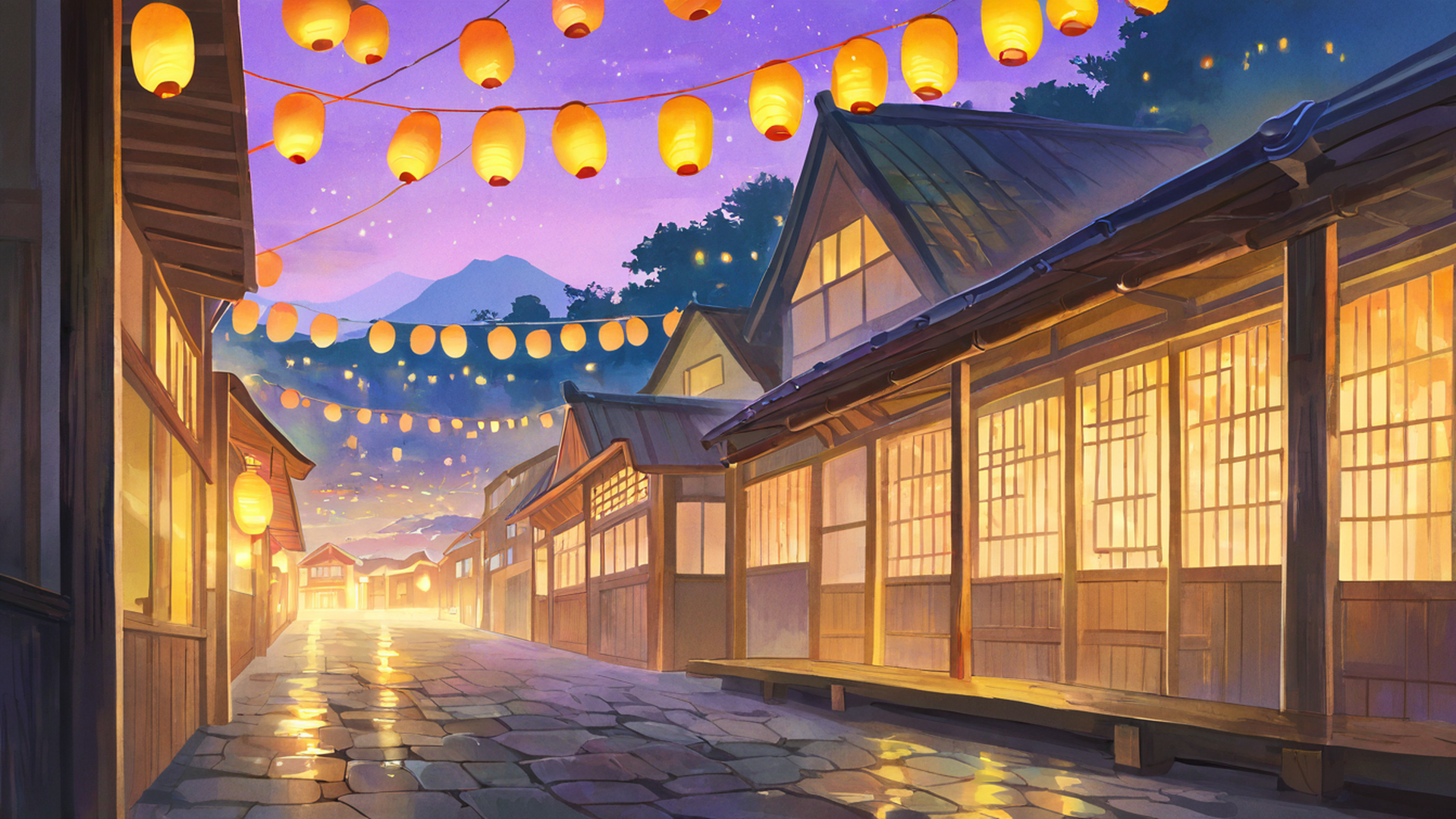 lantern festival night lofi wallpaper