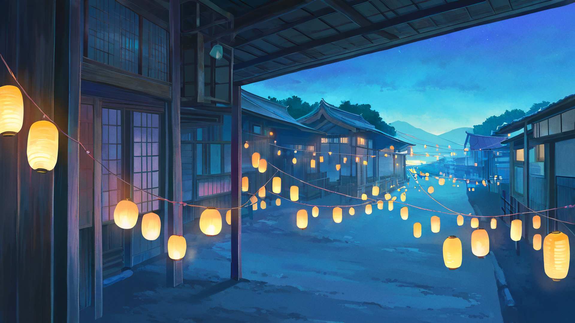 lantern festival night lofi wallpaper
