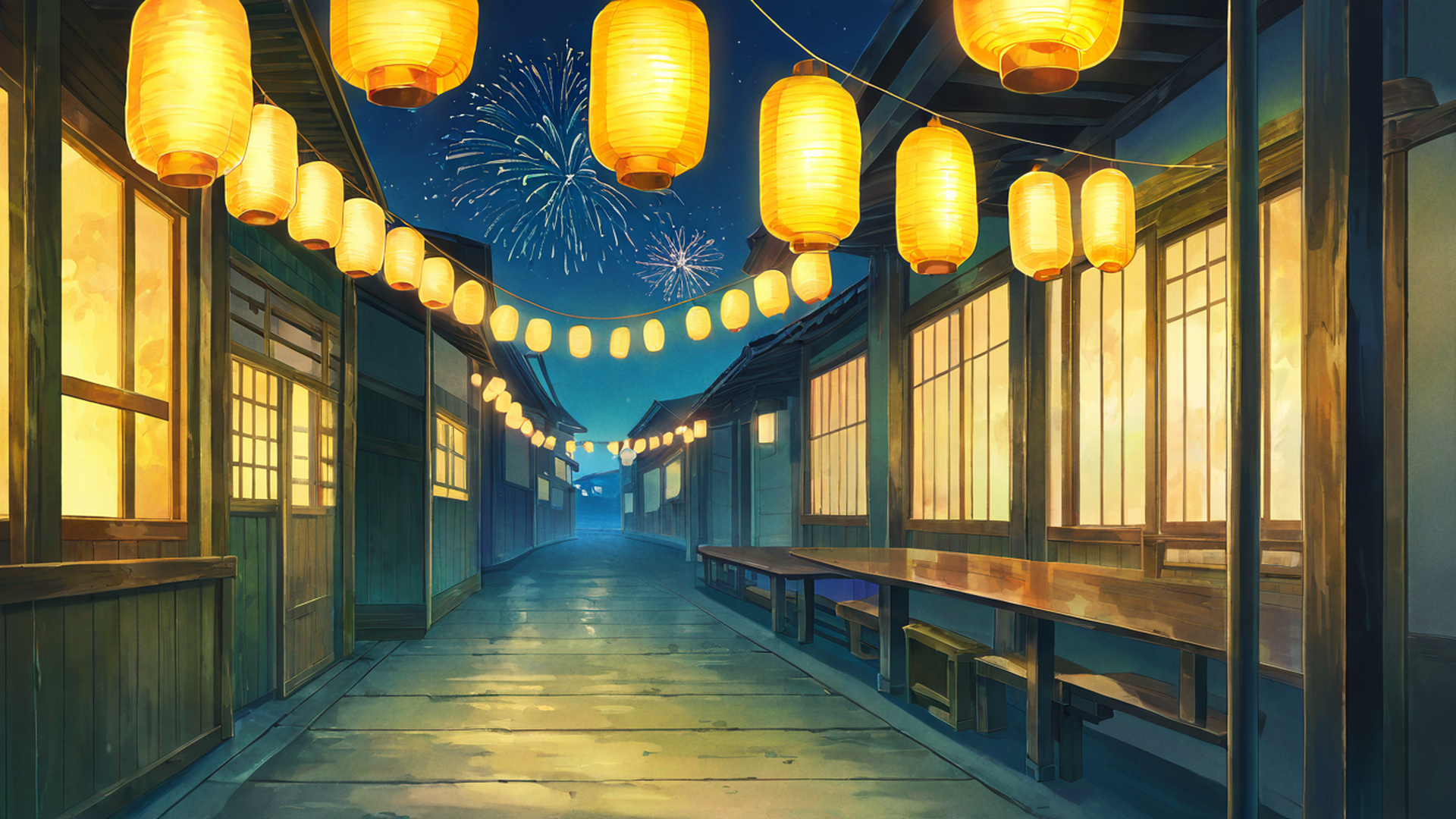 lantern festival night lofi wallpaper