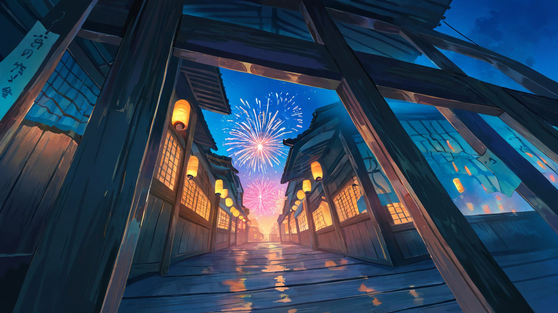 lantern festival night lofi wallpaper