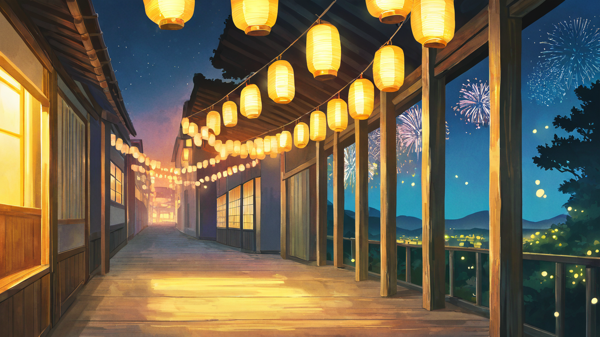 lantern festival night lofi wallpaper