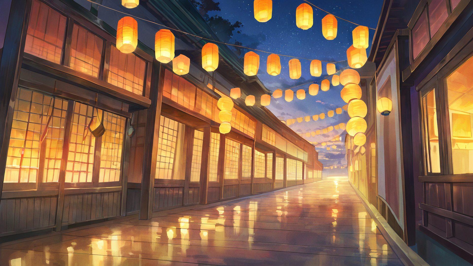 lantern festival night lofi wallpaper