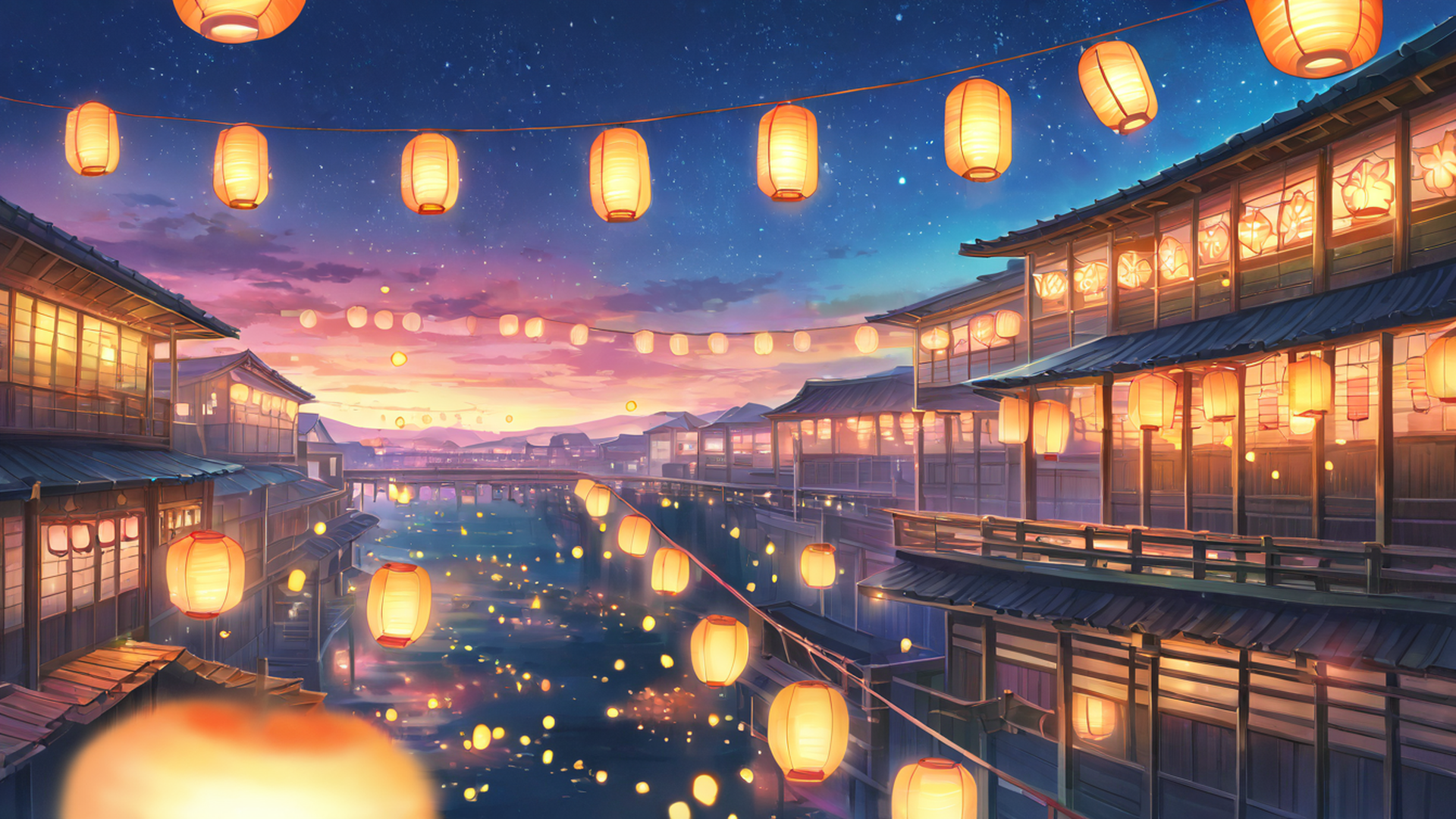 lantern festival night lofi wallpaper