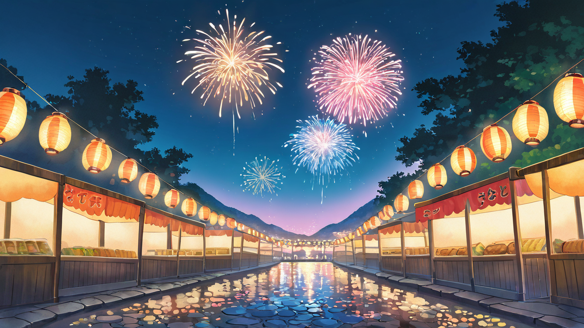 lantern festival night lofi wallpaper