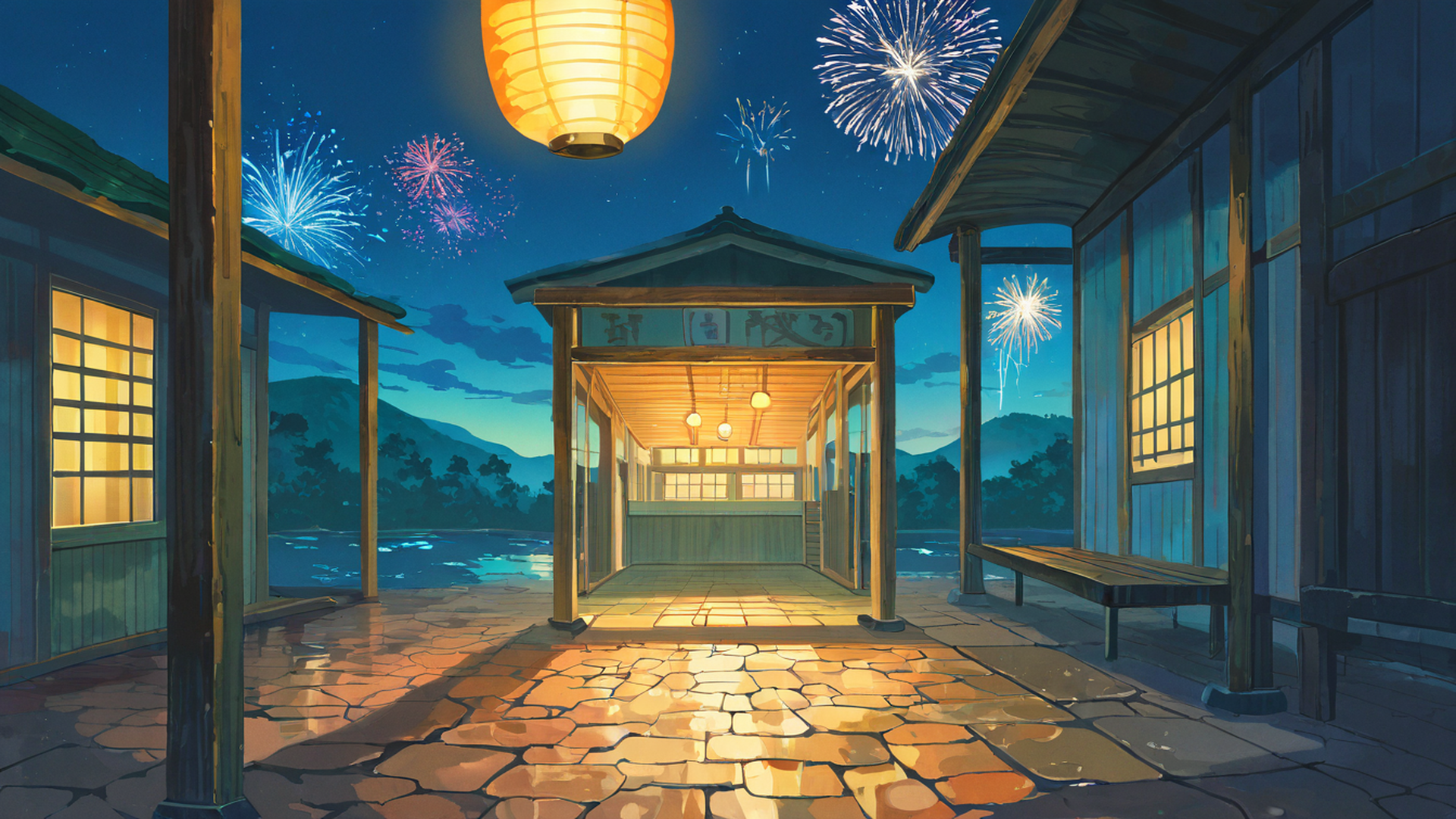 lantern festival night lofi wallpaper