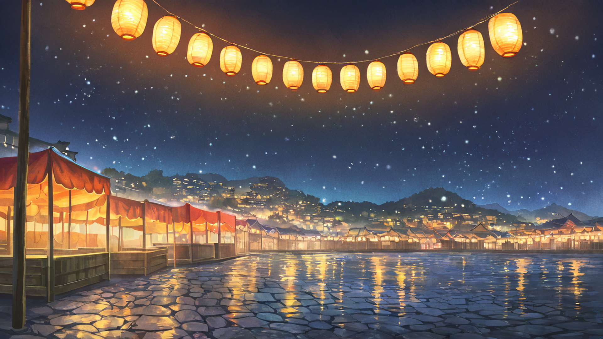 lantern festival night lofi wallpaper