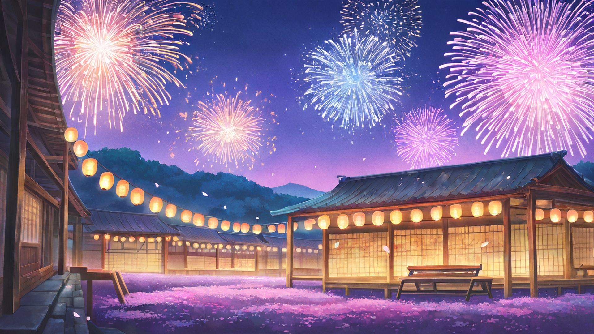 lantern festival night lofi wallpaper