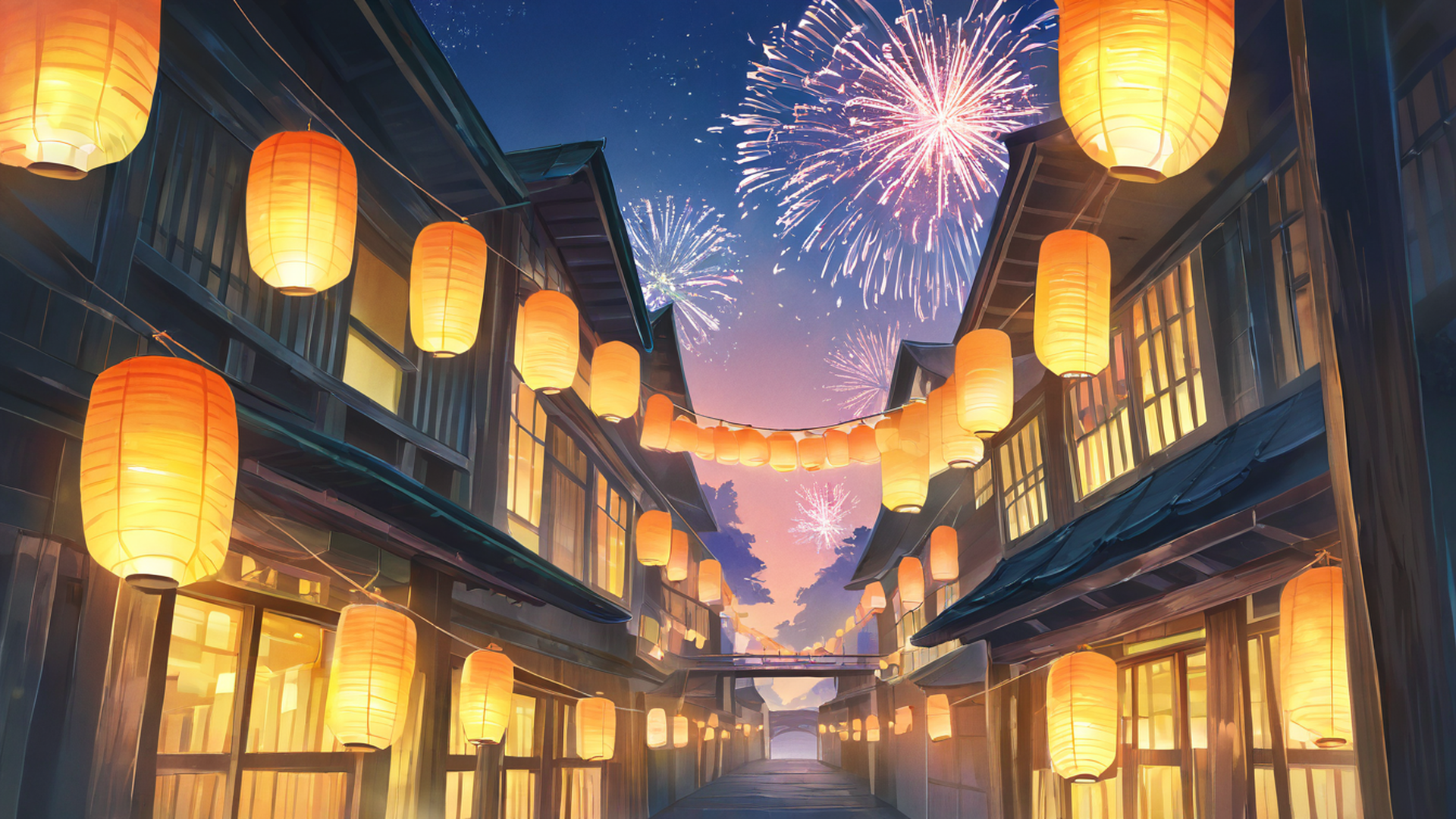 lantern festival night lofi wallpaper