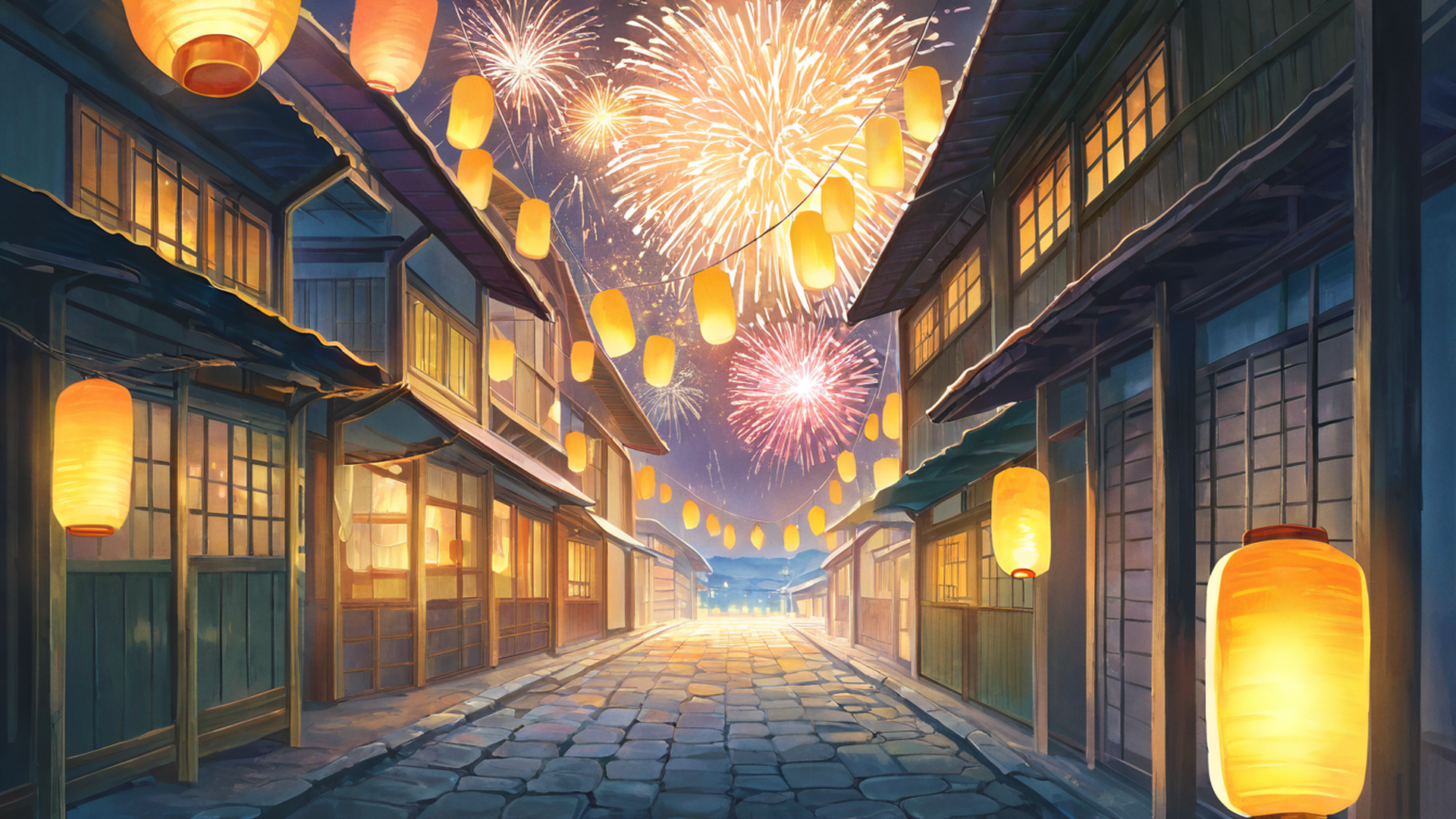 lantern festival night lofi wallpaper
