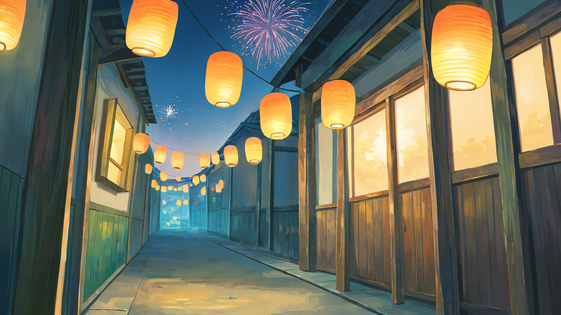 lantern festival night lofi wallpaper