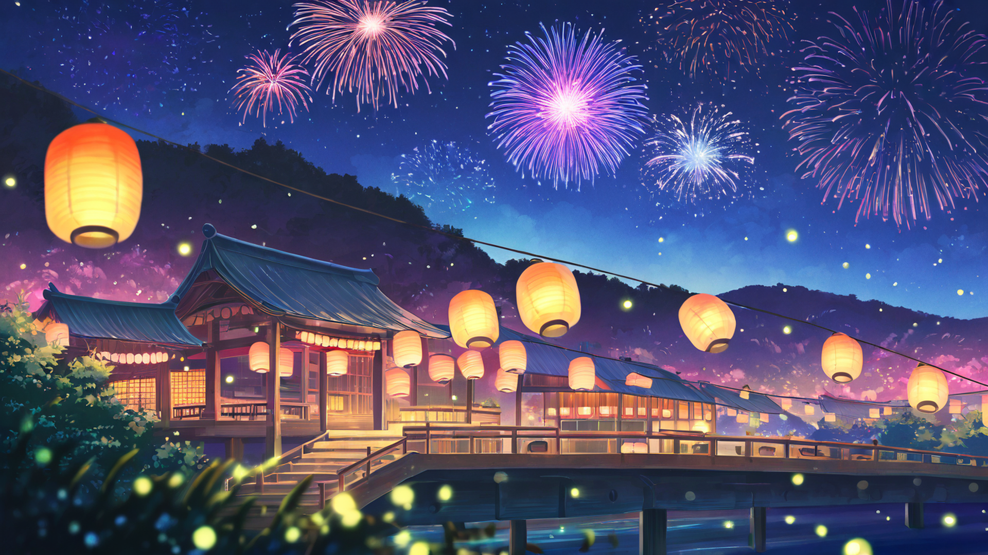 lantern festival night lofi wallpaper