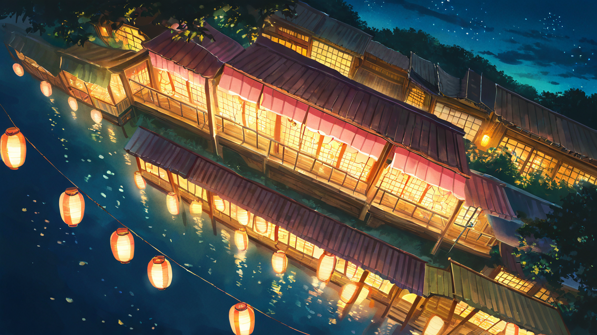 lantern festival night lofi wallpaper