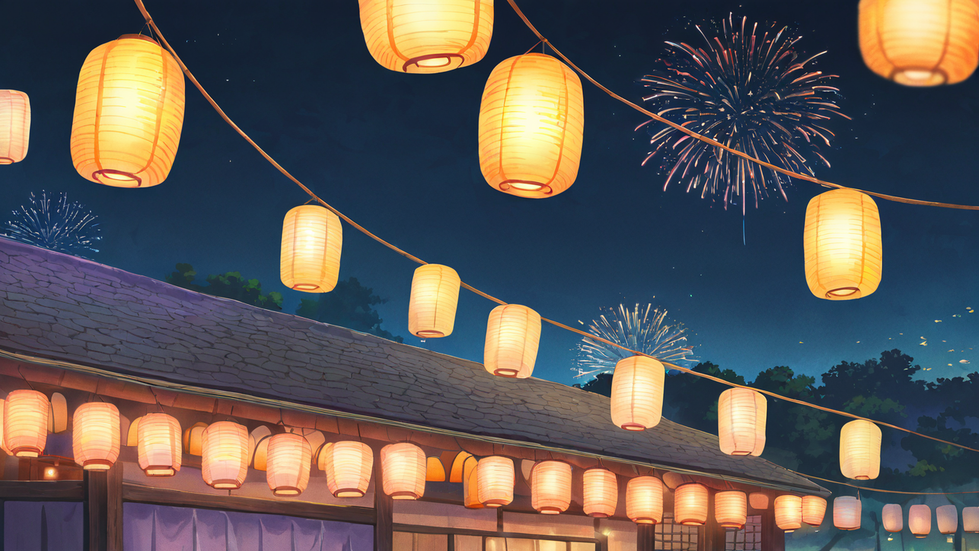 lantern festival night lofi wallpaper