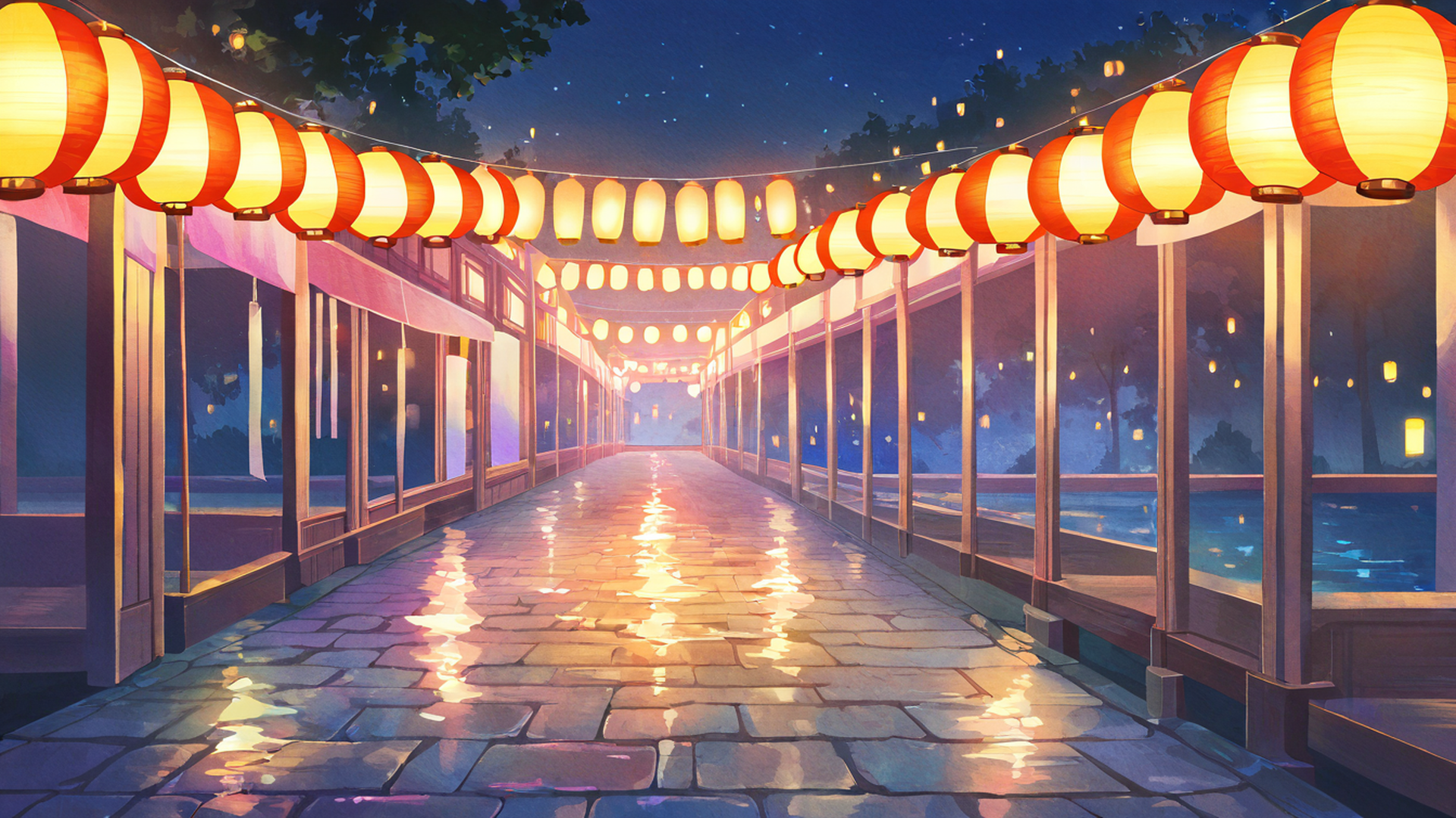 lantern festival night lofi wallpaper