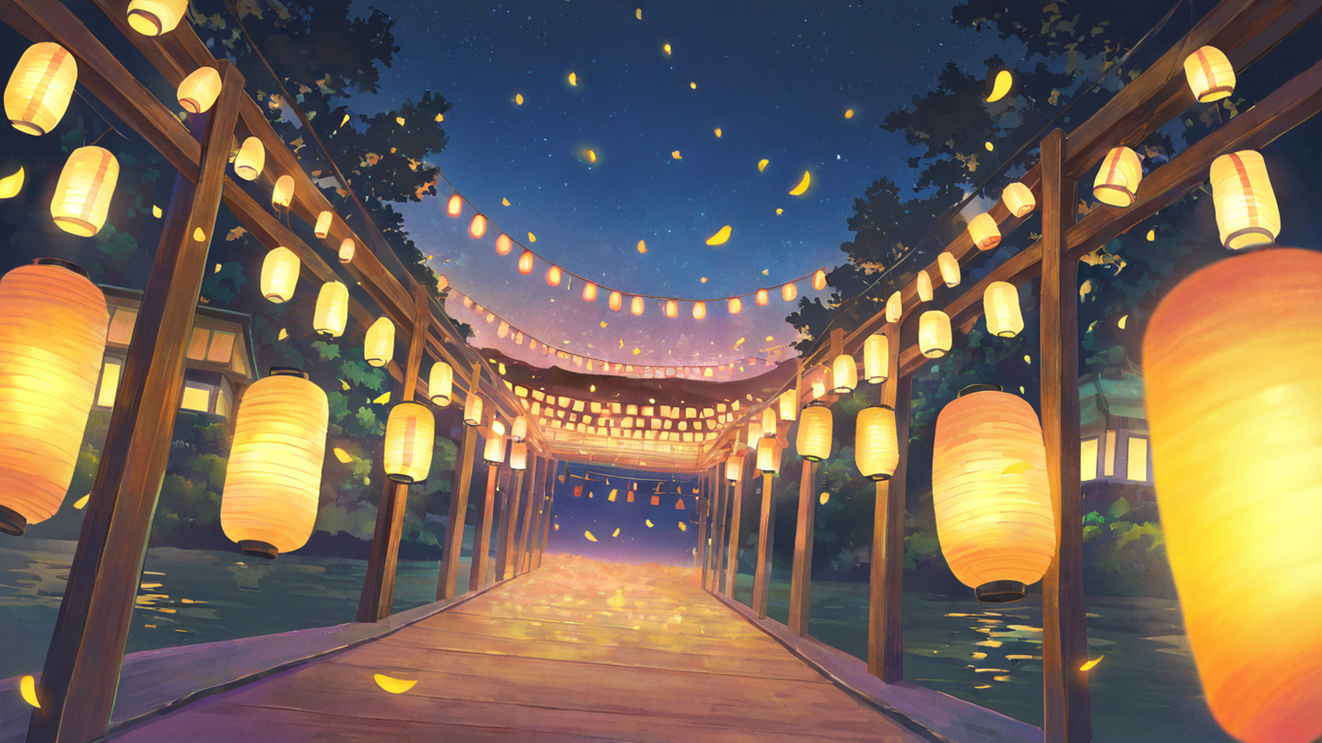 lantern festival night lofi wallpaper