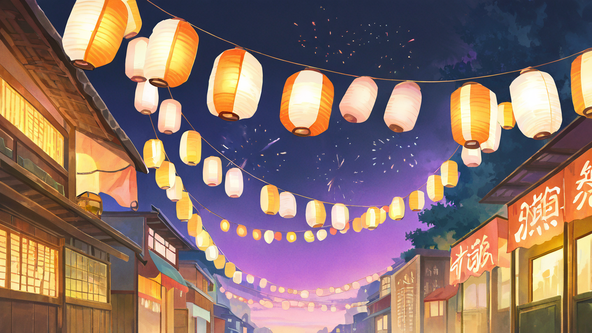 lantern festival night lofi wallpaper