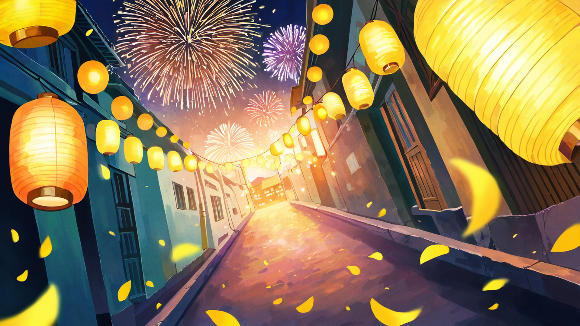 lantern festival night lofi wallpaper