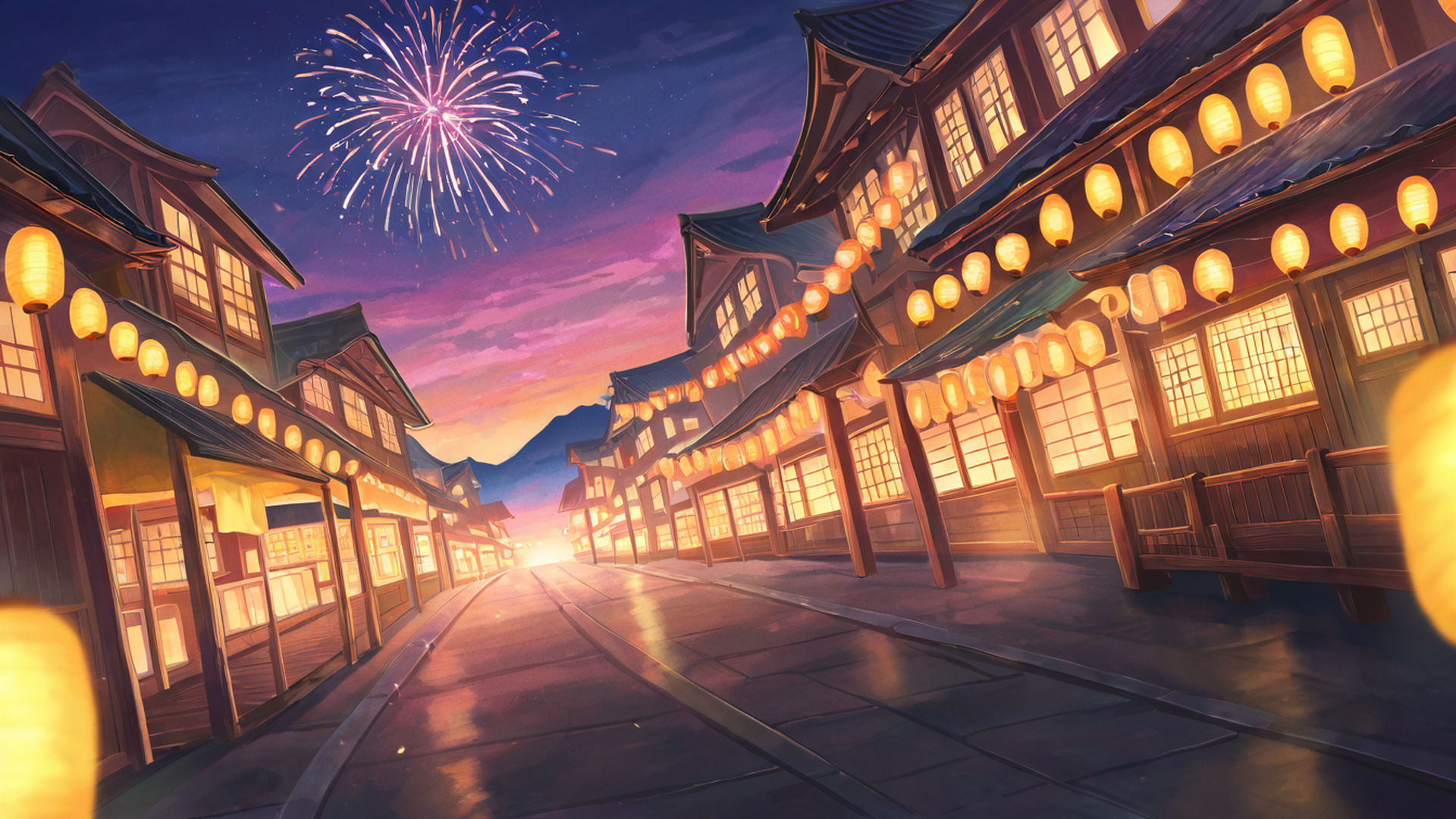 lantern festival night lofi wallpaper