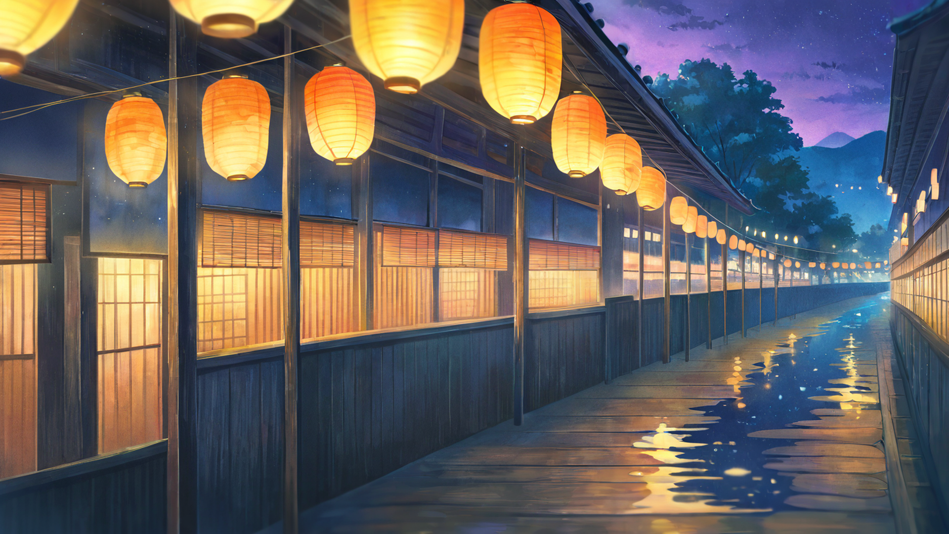lantern festival night lofi wallpaper