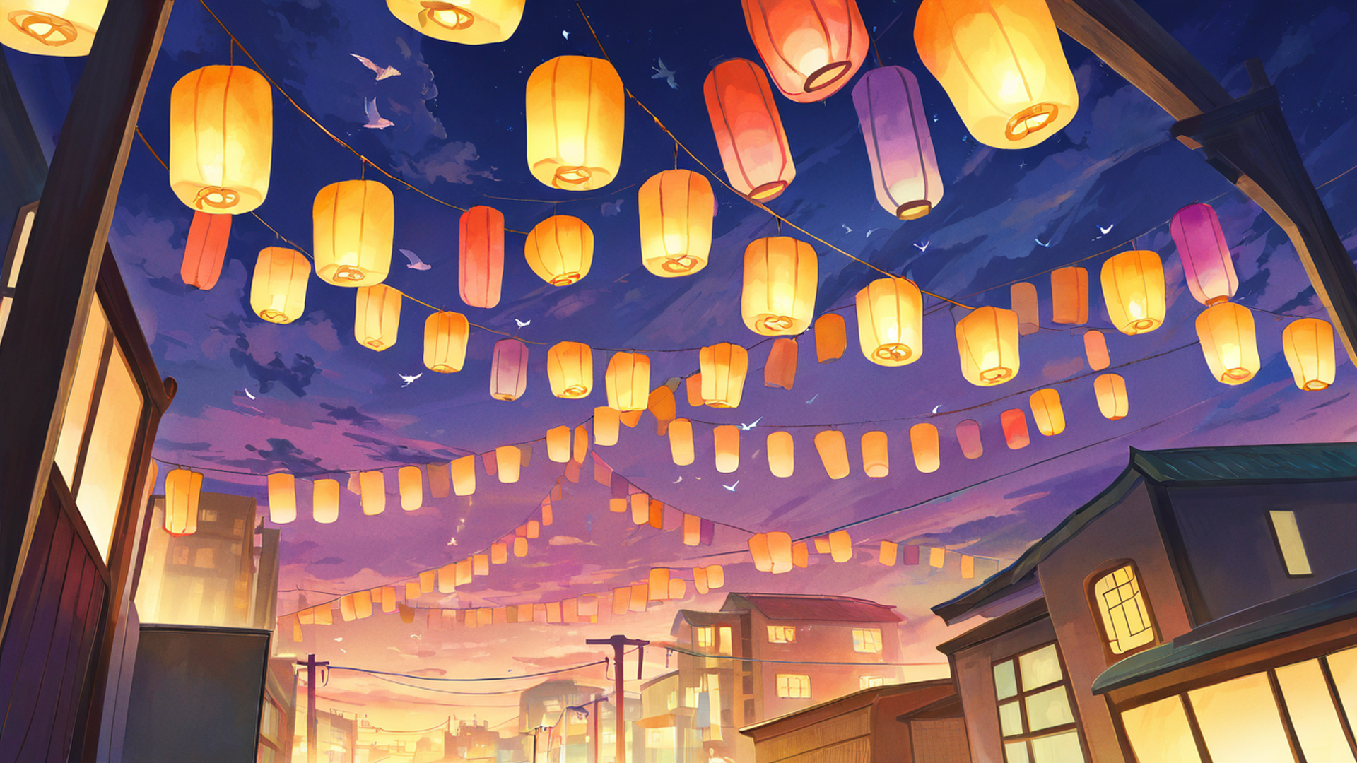 lantern festival night lofi wallpaper
