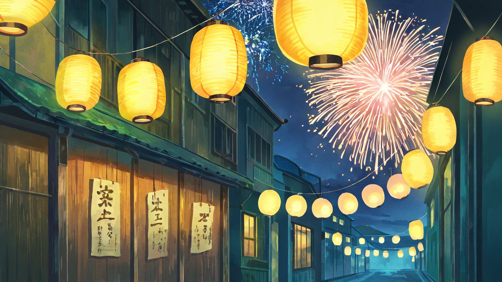 lantern festival night lofi wallpaper