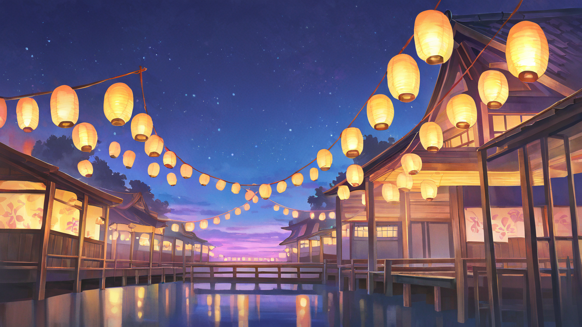 lantern festival night lofi wallpaper