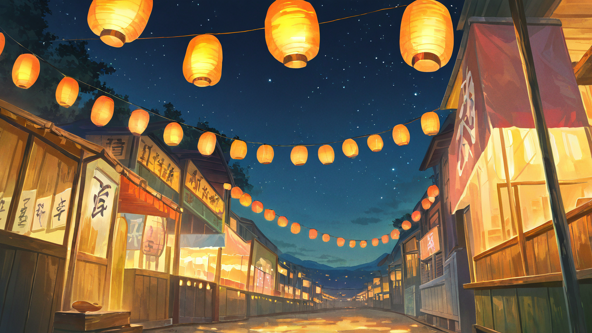 lantern festival night lofi wallpaper