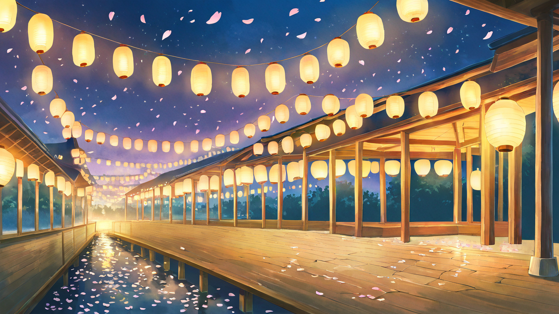 lantern festival night lofi wallpaper