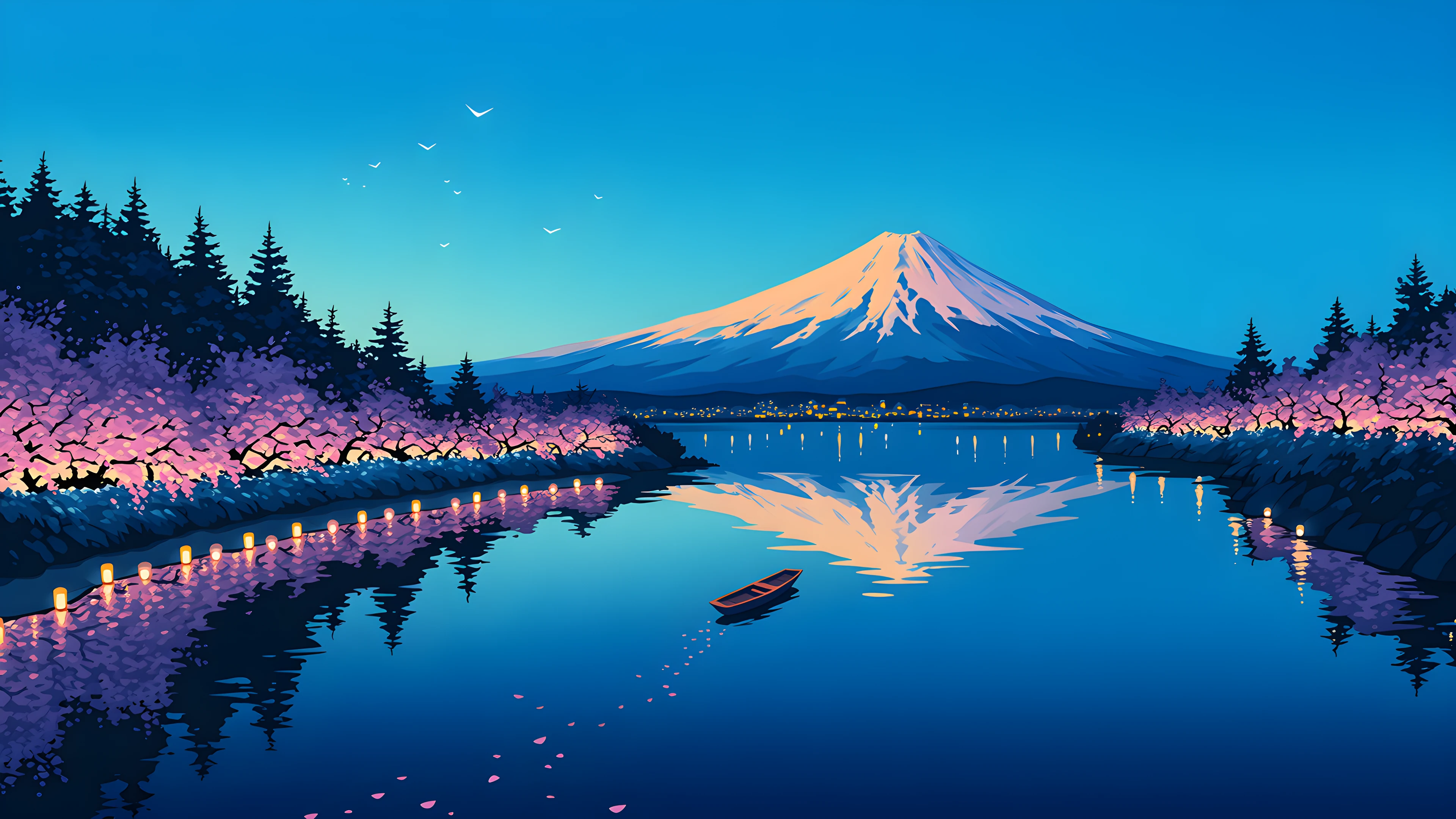 Mount Fuji Lake lofi wallpaper