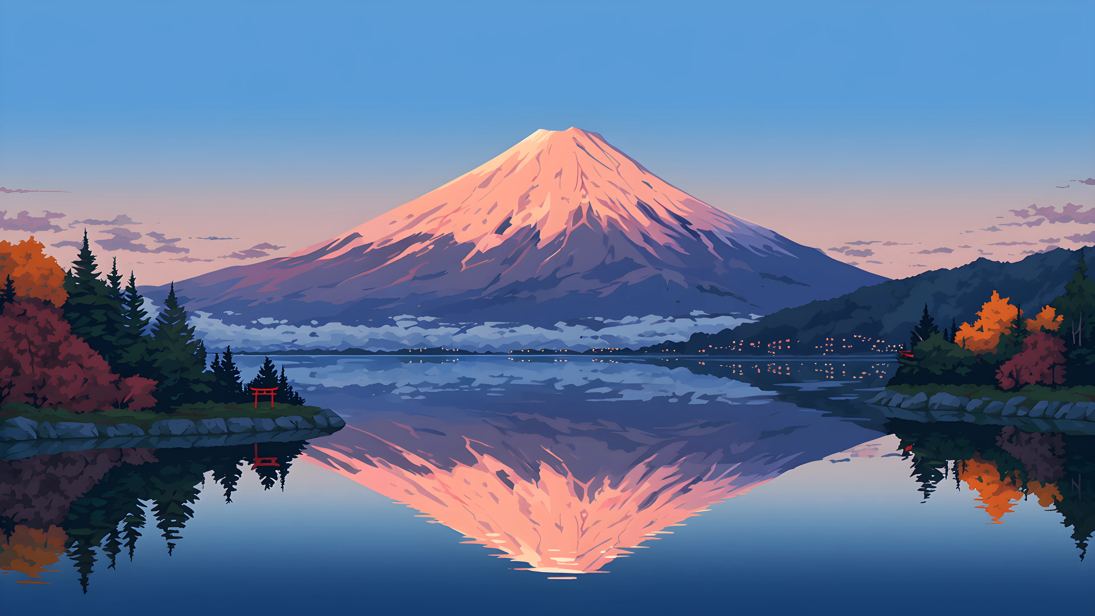Mount Fuji Lake lofi wallpaper